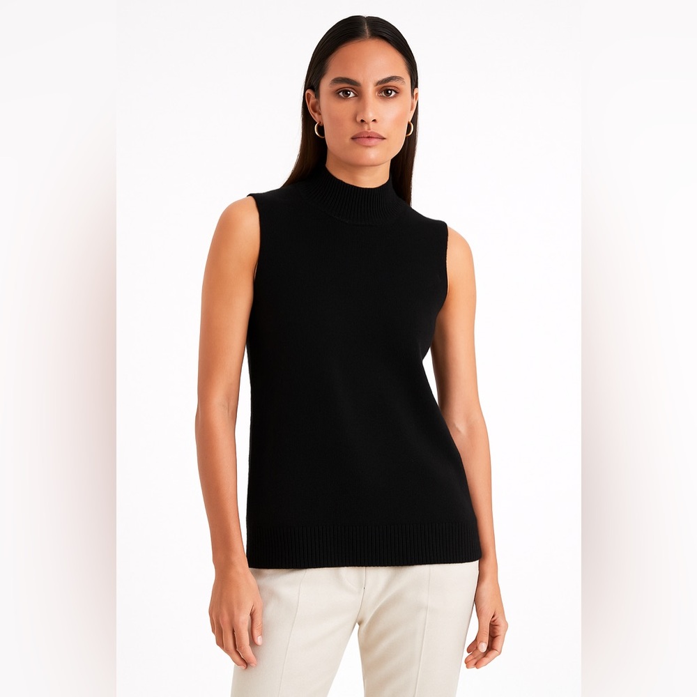 NWT St. John 100% Cashmere Mock Neck Sweater Vest Black Size Medium